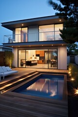 Fototapeta premium Modern home with a deck and courtyard area