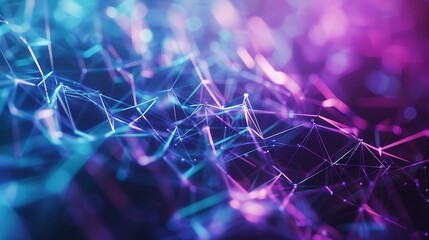 A vibrant technology presentation with a Plexus background in shades of blue and purple, minimalistic and ultra HD quality