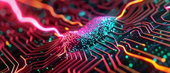 Abstract cryptocurrency mining, glowing with lightning energy, watercolor, realistic