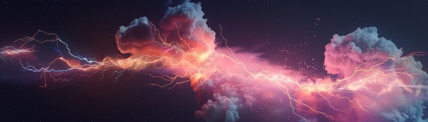 Abstract representation of DeFi platforms, electrified growth, lightning, watercolor, realistic