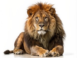Obraz premium Majestic lion isolated on white background