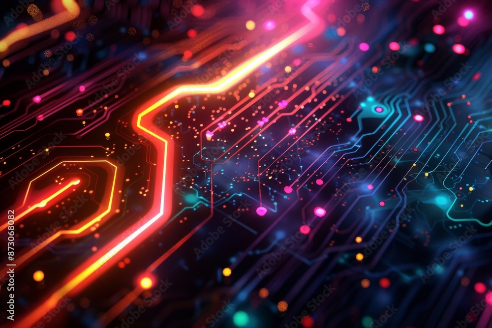 Aufkleber abstract background with colorful light rays and glowing digital elements