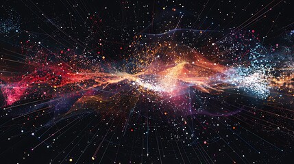 A futuristic data visualization of interconnected data points and trends highlighting the complexity of big data analysis.