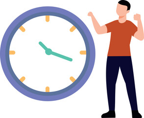 The boy is standing by the time clock.