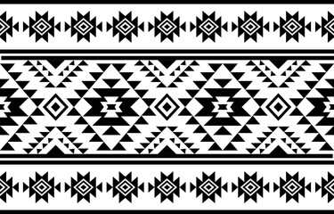Ancient echoes Aztec geometric seamless patterns southwest Navajo Native American tribal ethnic black and white for textile printing