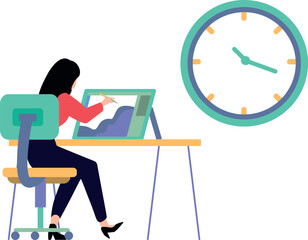 The girl is working.