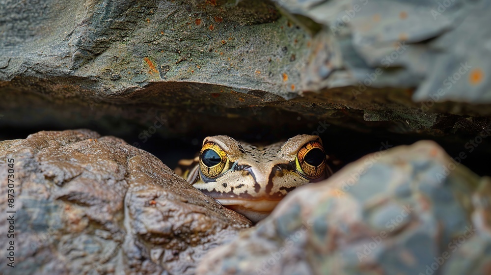 Wall mural a close-up of a frog hiding in rocks