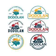 Camping badge design. Outdoor adventure logo with quote - Home is where we park it, for t shirt. Included retro camper van trailer and wanderlust patches. Unusual hipster style.