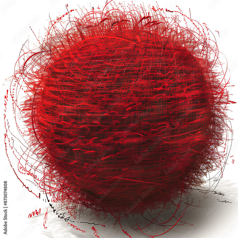 Poster abstract background with a sphere made of red lines on a white background