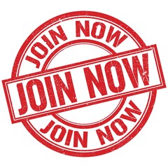 JOIN NOW written word on red stamp sign