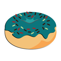 Donut cartoon vector illustration, Various types of donuts in glaze and chocolate, elements for design of cafe, menu, promo banner. Colorful glazed donut set on white background.