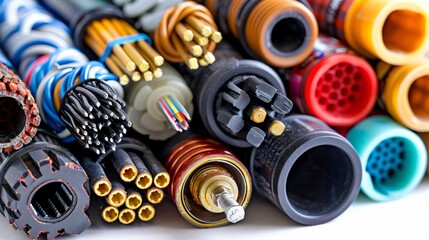 Vibrant Selection of Electric Cables Colorful Assortment of Wires and Cords on White Background