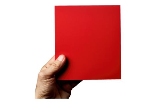 hand holding red paper isolated on transparent background