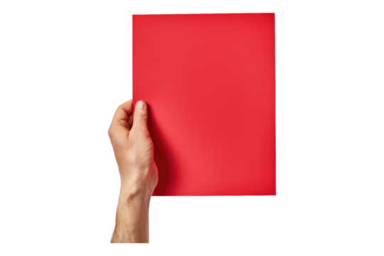hand holding red paper isolated on transparent background