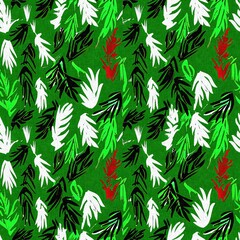 Modern christmas foliage fir branch in traditional red green colors for festive home decor. Scandi bright yuletide holiday background in repeatable tile swatch.