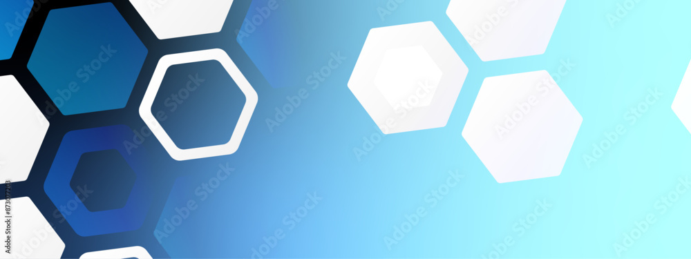 Poster abstract trendy technology of gradient white and blue hexagonal element pattern artwork design backg