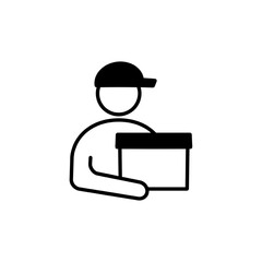 Delivery flat style icon of package, courier with package. Modern vector illustration of postal delivery.