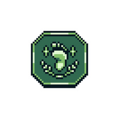 Obraz premium Achievement pixel art icon, video game, footprint, design for logo, web, mobile app. Game tournament emblem. 8-bit. Game assets. Isolated abstract vector illustration.