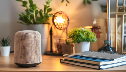 Close-Up of Smart Home Assistant on Desk