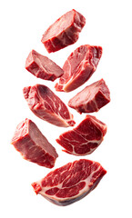 Obraz premium fresh raw red meat slices, can be cooked and grilled on white background, 