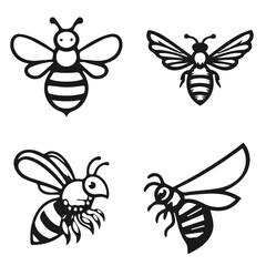 Bee set vector silhouette isolated on white background