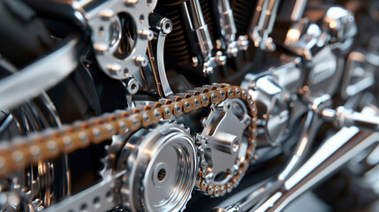 Obraz premium Replacement components for a motorcycle engine belt drive system, including belts and sprockets, capable of being used to repair or improve the performance of a motorcycle.