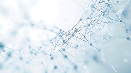 Abstract tech connections with blue lines and light grey nodes on a white background, vibrant and clean