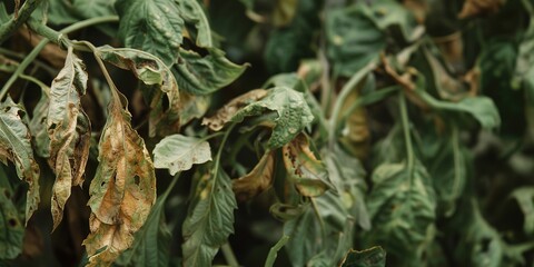 Fototapeta premium Wilted green leaves, symbolizing nature's distress.