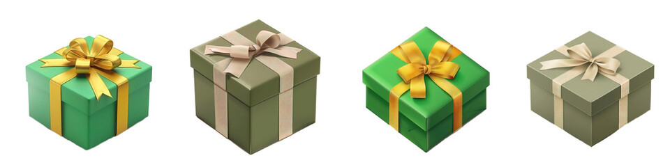 Fototapeta premium Four gift boxes with various bow colors and angles on transparent background.