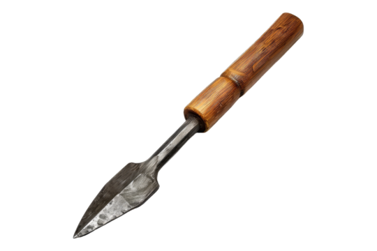 Metal chisel with wooden handle isolated on transparent background