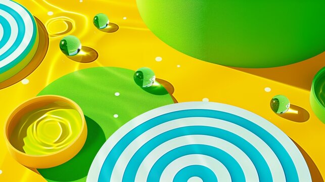 Vibrant abstract design with blue and yellow circular shapes. Dynamic pattern with green accents. Artistic abstract background with vivid colors.