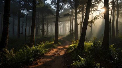 Fototapeta premium morning in the woods, ai generated