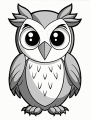 Fototapeta premium Cute Cartoon Owl Illustration in Black and White