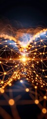 Abstract digital network connection background with glowing nodes and lines, representing technology, data flow, and modern communication.