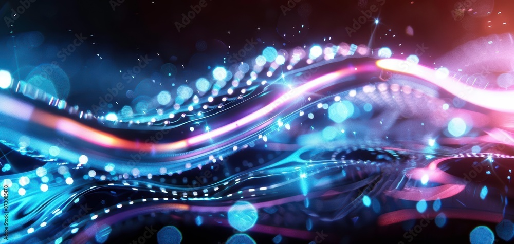 Poster abstract digital waveform background with glowing particles and light trails. perfect for technology