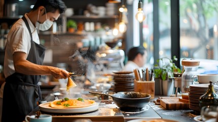 Crepe Maker in Cozy French Cafe Setting Showcasing Culinary and Hospitality