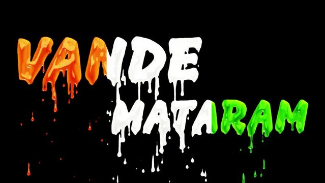 Colorful Dripping Anniversary Text 'Vande Mataram' - Dynamic Celebration Footage, Perfect for patriotic themes or cultural showcases.
