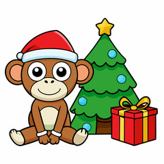 vector cute monkey wearing santa hat with christma 