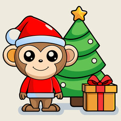 vector cute monkey wearing santa hat with christma 