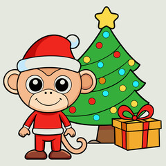 vector cute monkey wearing santa hat with christma 