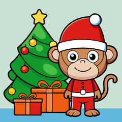 vector cute monkey wearing santa hat with christma 
