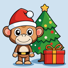 vector cute monkey wearing santa hat with christma 