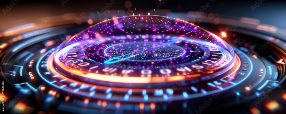 Poster futuristic digital interface with holographic elements and glowing lights. high-tech design perfect 
