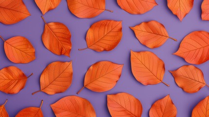 Fototapeta premium A kaleidoscopic pattern of dry orange metallic leaves on a violet background, featuring a blend of psychedelic colors and intricate details, creating a mesmerizing visual