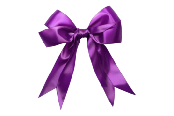Purple ribbon bow isolated on transparent background