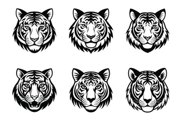 Tiger head silhouette icon vector art illustration bundle set