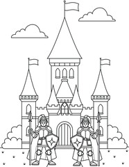 Knight Guarding a Gate of Castle outline coloring page