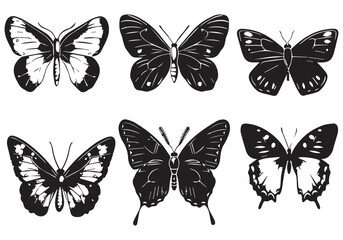 Flowers and butterfly design Bundle white background. Floral butterfly silhouette set Bundle