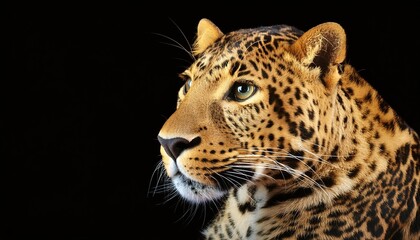 Obraz premium Leopard close up head on black background