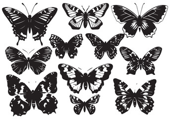 Flowers and butterfly design Bundle white background. Floral butterfly silhouette set Bundle